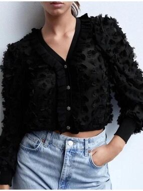 Zara M  Black Cropped Cardigan